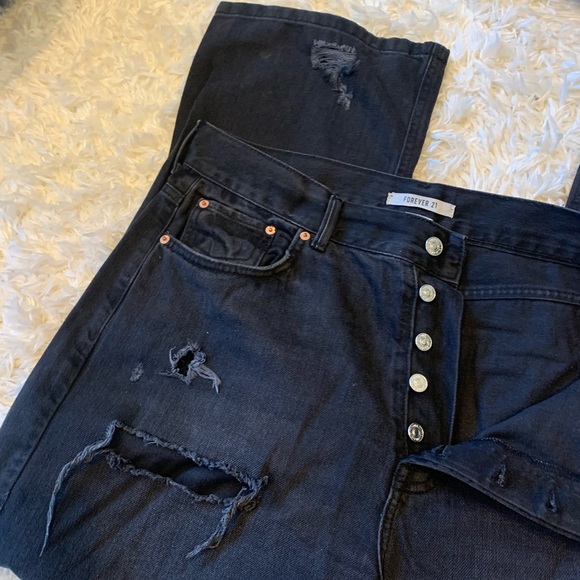 High Waisted Destroyed Crop Flared Jeans - Picture 4 of 9